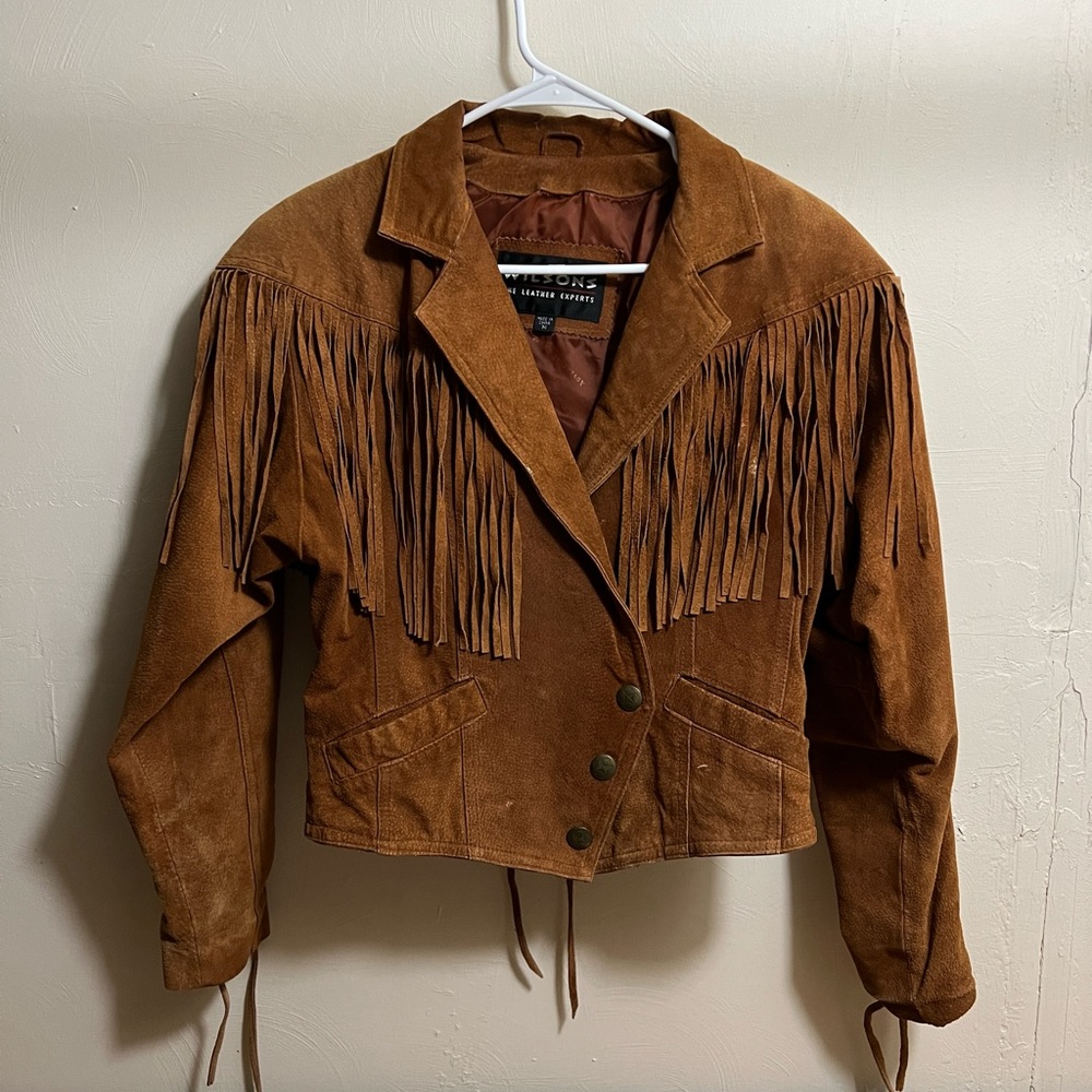 Vintage Wilson Suede Leather Fringe Crop Brown Size M